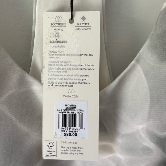 Calia Energize Exercise Dress Aquatic Neutral Active Dress Athletic Athleisure - Picture 5 of 15
